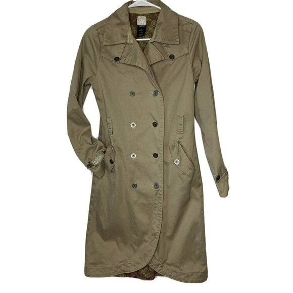 Vintage Oakley Double Breasted Metal Button Khaki Tan Lined Trench Coat-XS/US - - Picture 1 of 13